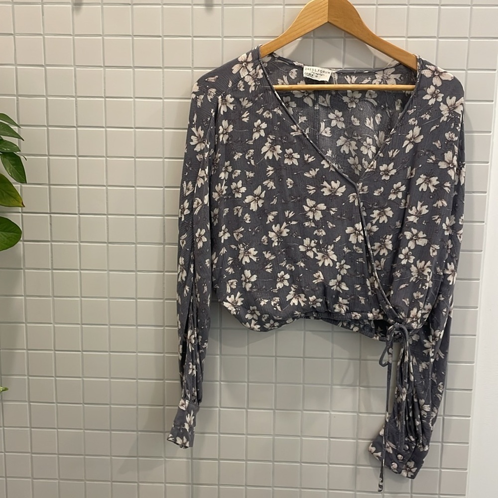 Anthropologie Blue Floral Wrap Blouse - Picture 2 of 5
